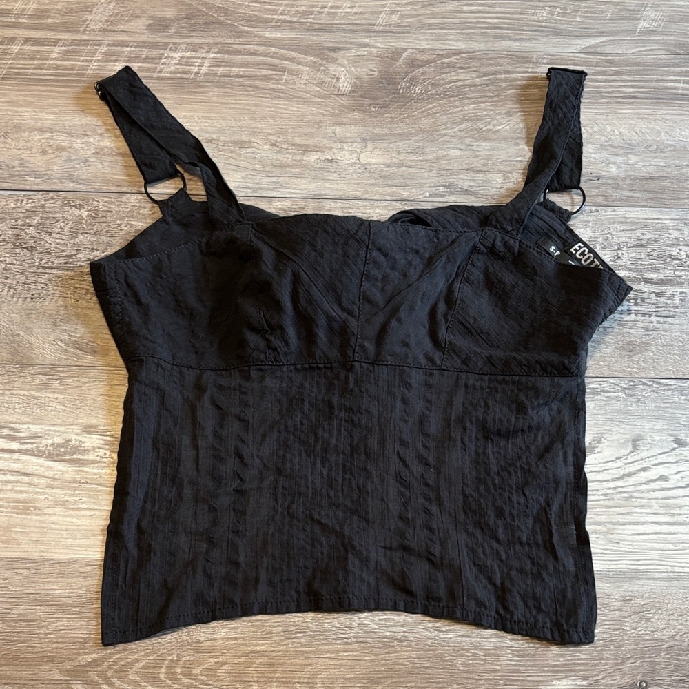 Ecote Black Textured Square-Neck Camisole